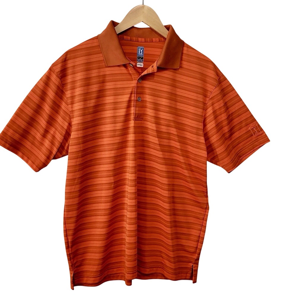 PGA Tour Pro Series Men's Orange Polo Golf Shirt Size Large Striped